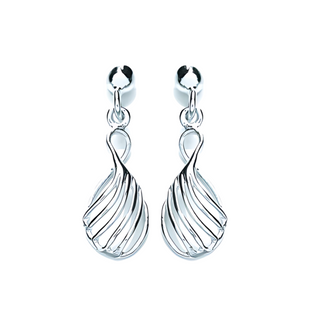 Silver Open Rib Drop Earrings