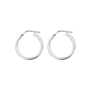 Silver 15mm Plain Rounded Hoop Earrings