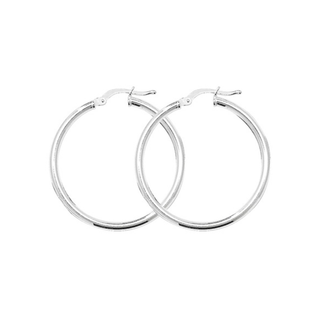 Silver 25mm Plain Rounded Hoop Earrings