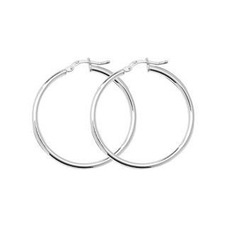 Silver 30mm Plain Rounded Hoop Earrings