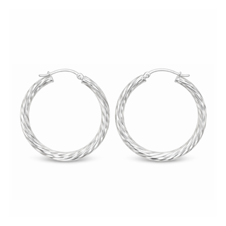 Silver 35mm Twist Diamond Cut Hoops