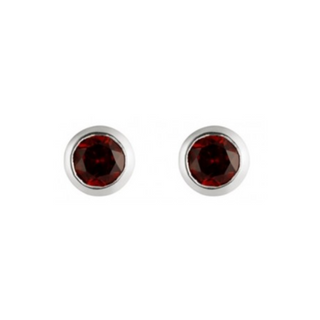 Silver 4mm Rubover Garnet Stud Earrings | Genuine Garnet Earrings