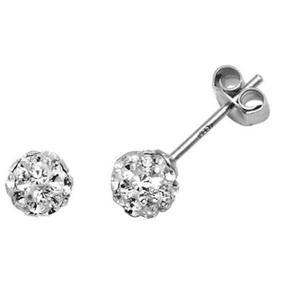 Silver Crystal Ball Stud Earrings