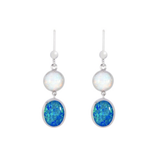 Silver Created Opal Drop Earrings