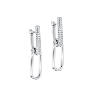 Silver CZ Chain Link Drop Earrings