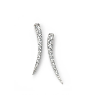 Silver CZ Curved Bar Earrings