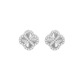 Silver CZ Rainbow Petal Stud Earrings