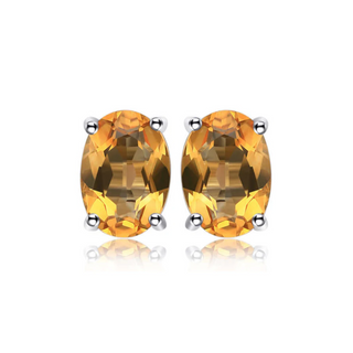 Silver Oval Citrine Stud Earrings