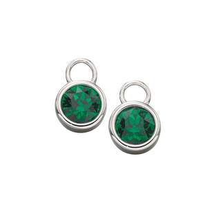 Silver Dark Green Crystal Hoop Earring Charms