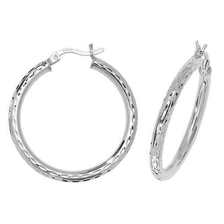 Silver Diamond Cut Hoop Earrings