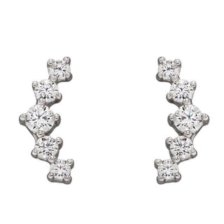 Silver Graduated CZ Curved Stud Earrings