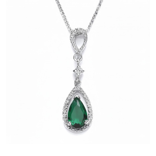 Silver Vintage Style Green CZ Pear Pendant