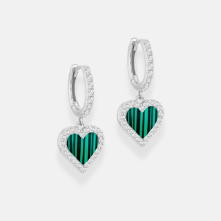 Silver Malachite & CZ Heart Earrings | Strange the Jewellers