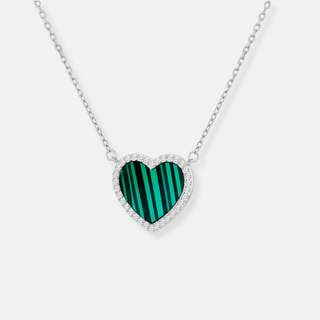 Silver Malachite & CZ Heart Necklace | Styled by Strange