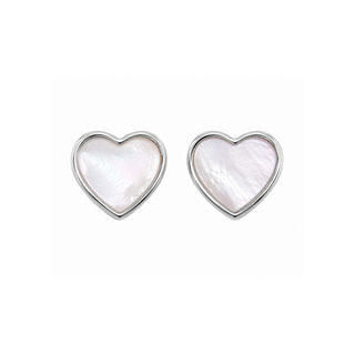 Silver White Mother of Pearl Heart Stud Earrings