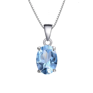 Silver Oval Blue Topaz Pendant