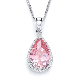 Silver Pink Pear CZ Necklace | Silver Pink Necklaces