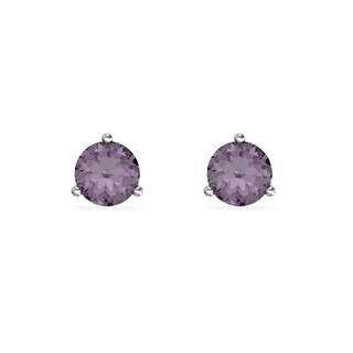 Silver Purple CZ 3-Claw Stud Earrings