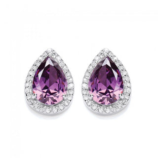 Silver Purple Pear-Shaped Stud Earrings