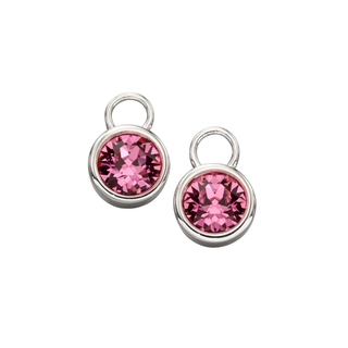 Silver 20mm Hoop Earrings with Rose Pink Crystal Charm Set