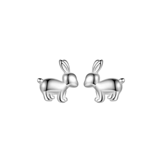 Silver bunny-shaped earrings on a white background