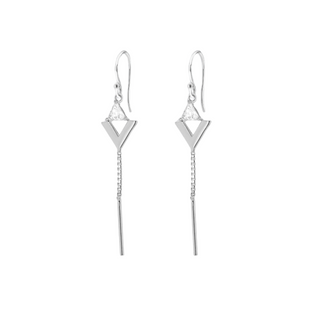 Silver Triangle CZ Chain Drop Earrings