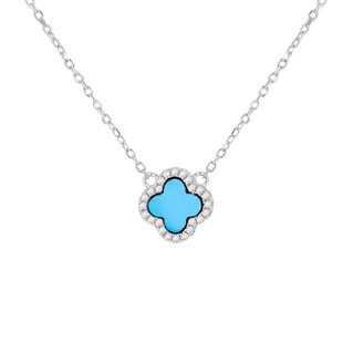 Silver Turquoise CZ Halo Clover Pendant