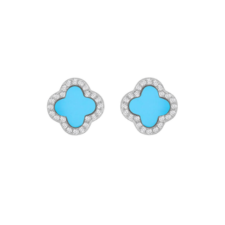 Silver Turquoise & CZ Petals Stud Earrings
