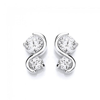 Silver Two CZ Twist Stud Earrings | CZ Stud Earrings