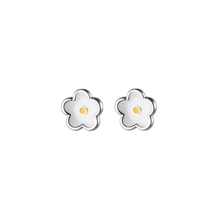Silver White Enamel Flower Stud Earrings