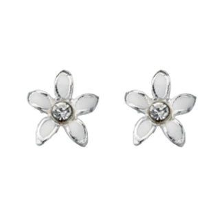 Silver White Flower Earrings