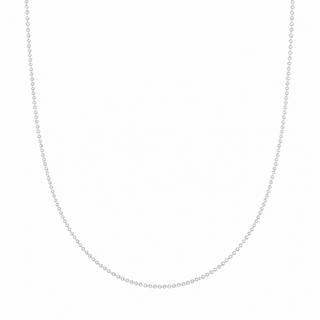 A delicate silver chain necklace forming a gentle U-shape against a solid white background.