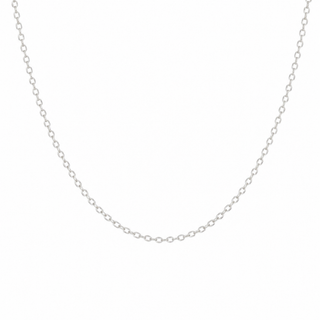 A delicate silver chain necklace shown against a plain white background.