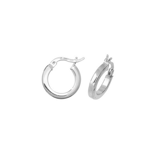 Pair of silver hoop earrings on a white background