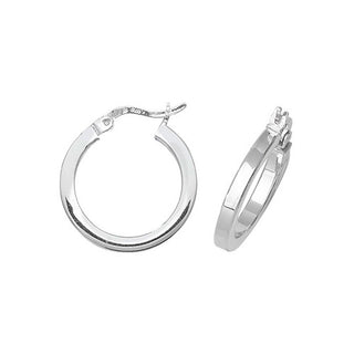 Pair of silver hoop earrings on a white background