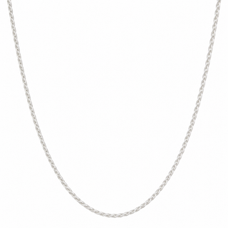 A silver twisted rope chain necklace shown against a plain white background.