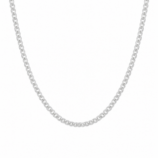 A silver-toned metal chain necklace with a classic curb link design, shown against a plain white background.