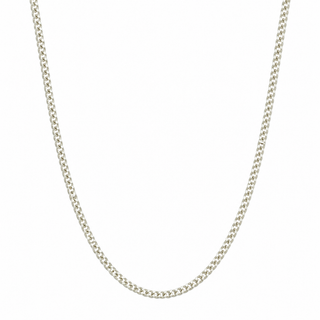 A silvermetal chain necklace, shown draped in a U-shape against a plain white background.