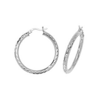 Silver Diamond Cut Hoop Earrings