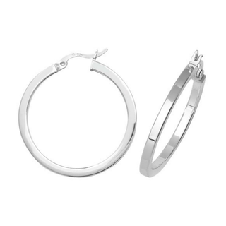 Pair of silver hoop earrings on a white background