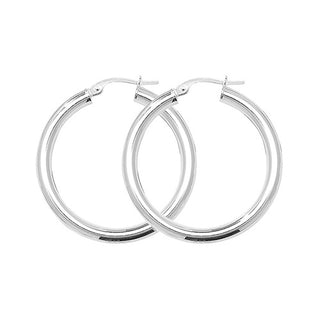 Silver 25mm Rounded Tube Hoop Earrings