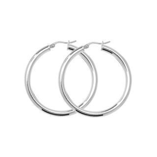 Pair of silver hoop earrings on a white background