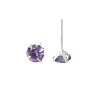 Silver Purple CZ Stud Earrings