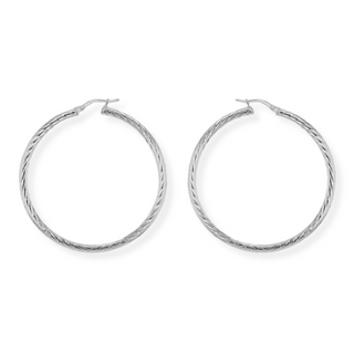 Silver Diamond Cut Twist Hoop Earrings