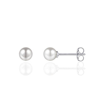 Pair of pearl stud earrings on a white background