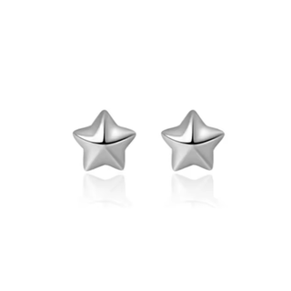 Pair of silver star-shaped earrings on a white background