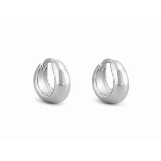 Pair of silver hoop earrings on a white background