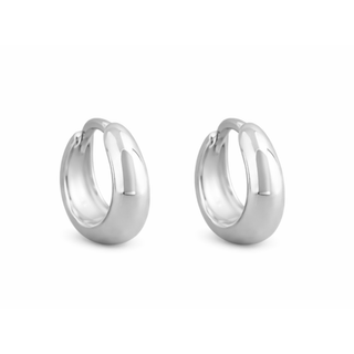 Pair of silver hoop earrings on a white background