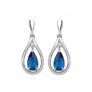 Silver Blue Pear-Shaped Crystal Drop Earrings