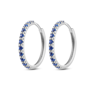 Silver 25mm Blue CZ Hoops